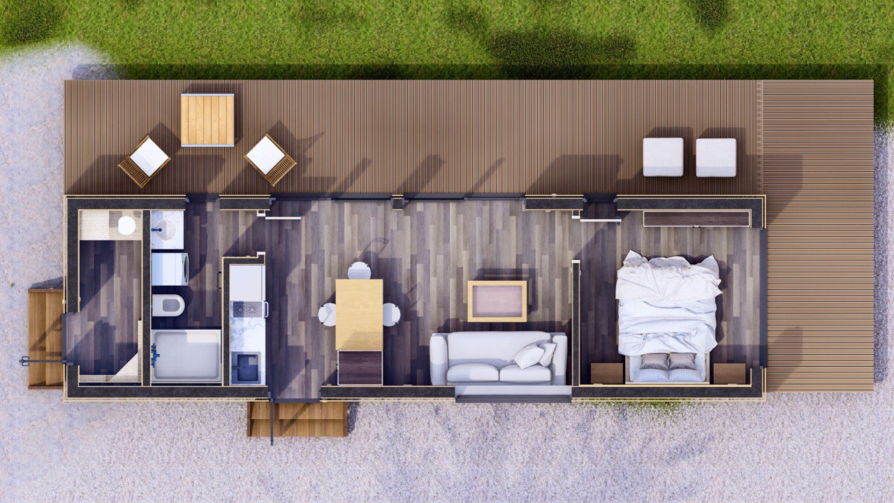 Tiny House - Mini-maison modulaire - Maison préfabriquée - 40 m² - Économe en énergie - Panneau SIP Tiny House - Mini-maison modulaire - Maison préfabriquée - 40 m² - Économe en énergie - Panneau SIP